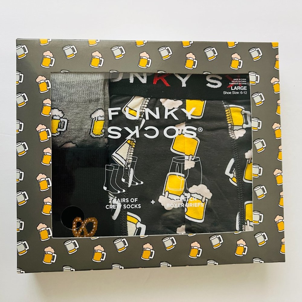 FUNKY SOCKS Men's Boxed Gift Set Crew Socks & Boxer Briefs Size Large